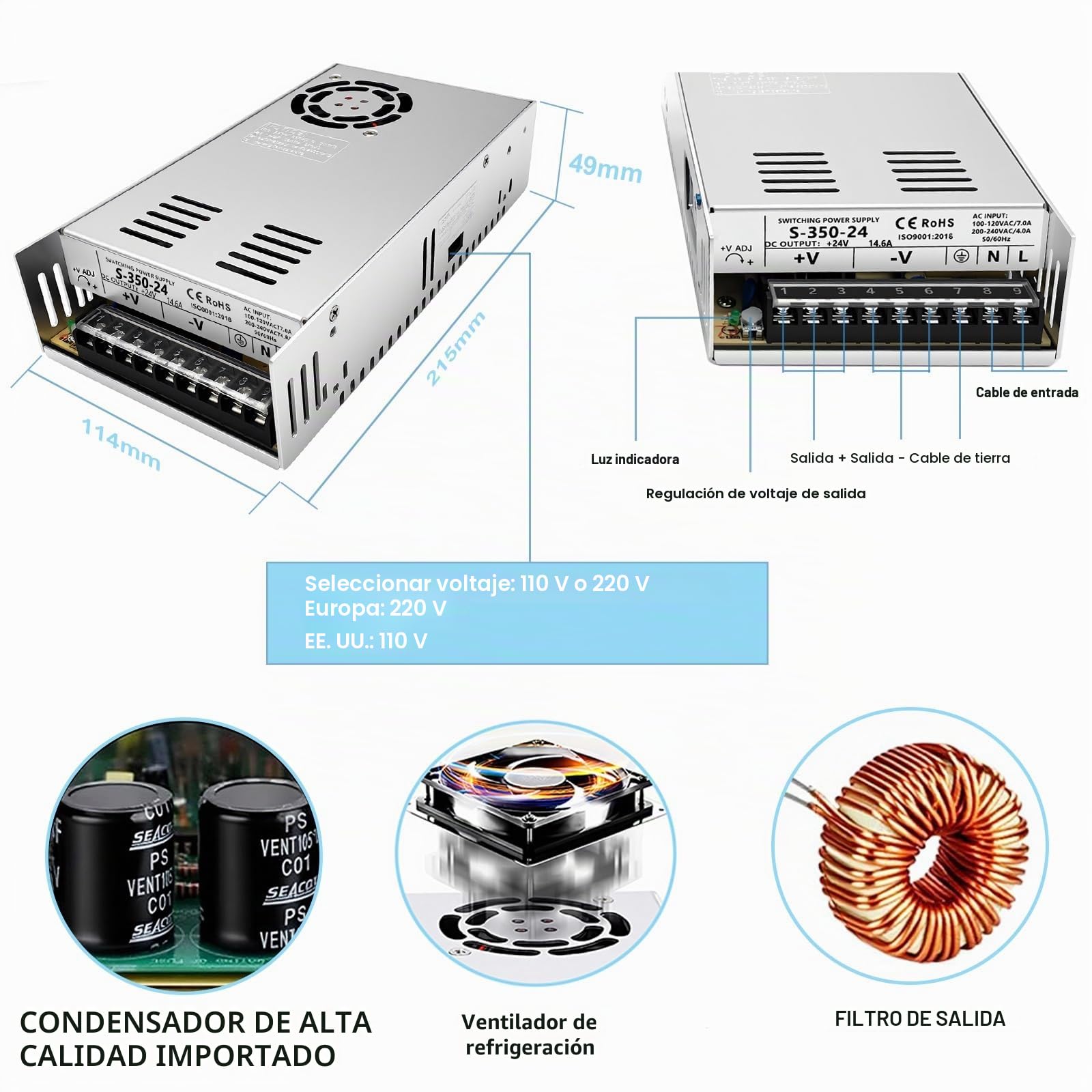 Juego de motor paso a paso Nema 23 con 3 piezas Nema23 57 mm Motor paso a paso 3Nm y controlador DM556 y 1 fuente de alimentación 350 W 24 V y tarjeta de control Mach3 CNC para máquina de grabado