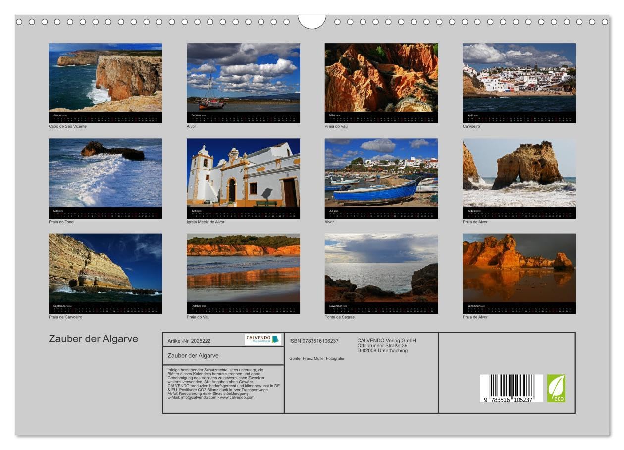 Zauber der Algarve (Wandkalender 2026 DIN A3 quer), CALVENDO Monatskalender: Küstenlandschaften und Orte an der Felsenalgarve in leuchtenden Farben.