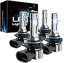 RCJ 9005 9006 Bulbs Combo, 600% Brightness 9005/HB3 High 9006/HB4 Low Dual Beam Bulbs, 6000K Cool White, Plug and Play, IP67 Waterproof, Pack of 4