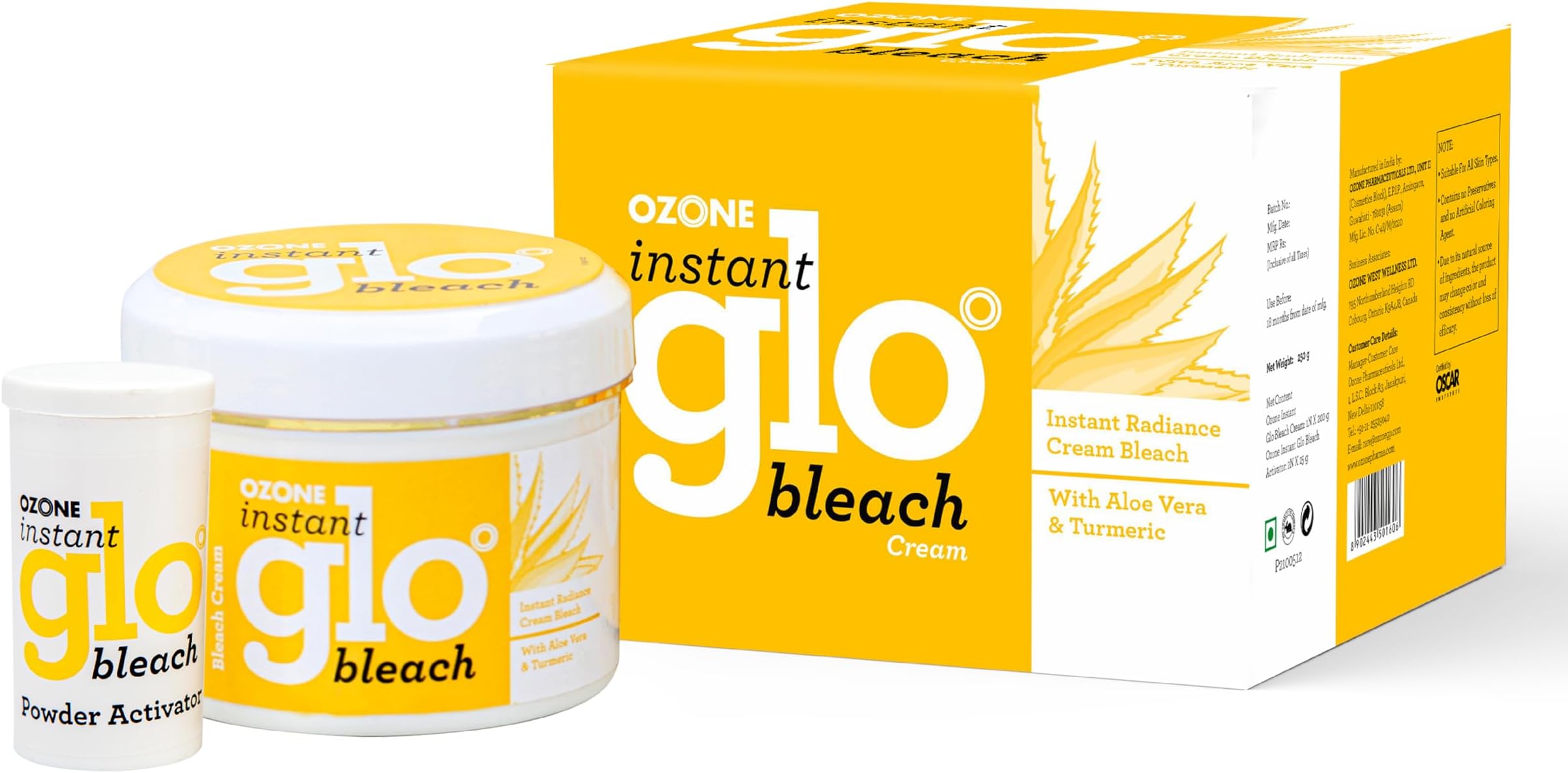 Ozone Instant Glo Bleach Cream with Goodness of Aloe Vera & Turmeric | Instant Radiance Bleach | For Men & Women | 250g