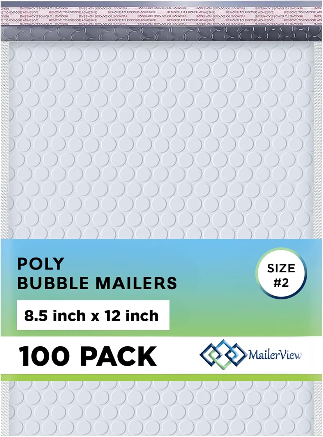 White Poly Bubble Mailers 8.5x12 inch #2 | Self Seal Padded Envelopes | Cushioned Bubble Mailer | Usable Size 8.5x11 | WaterProof | Lightweight mailing Shipping Bags | US Made | 100 Pack Bulk