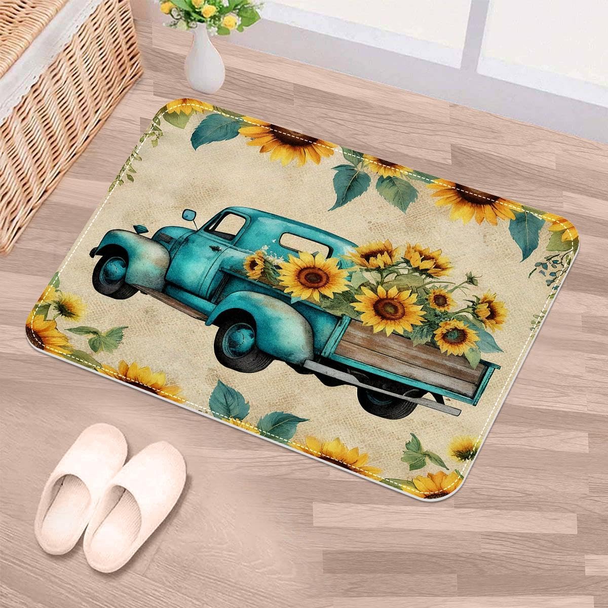 Tapete para puerta delantera lavable a máquina con diseño de girasol