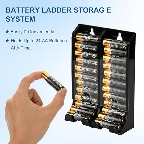 Miniatura 3 de Organizador de baterías AA, organizador de dispensador de baterías de acrílico con capacidad para 22 baterías, organizador de baterías AA de montaje
