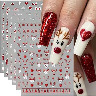 Christmas Nail Art Stickers Deer Antler Christmas Nail Decals 3D Self-Adhesive Nail Art Supplies 6PCS Red Bell Xmas Trees Santa Claus Elk Xmas Design Nails Adhesive Stickers for Women Nail Decorations