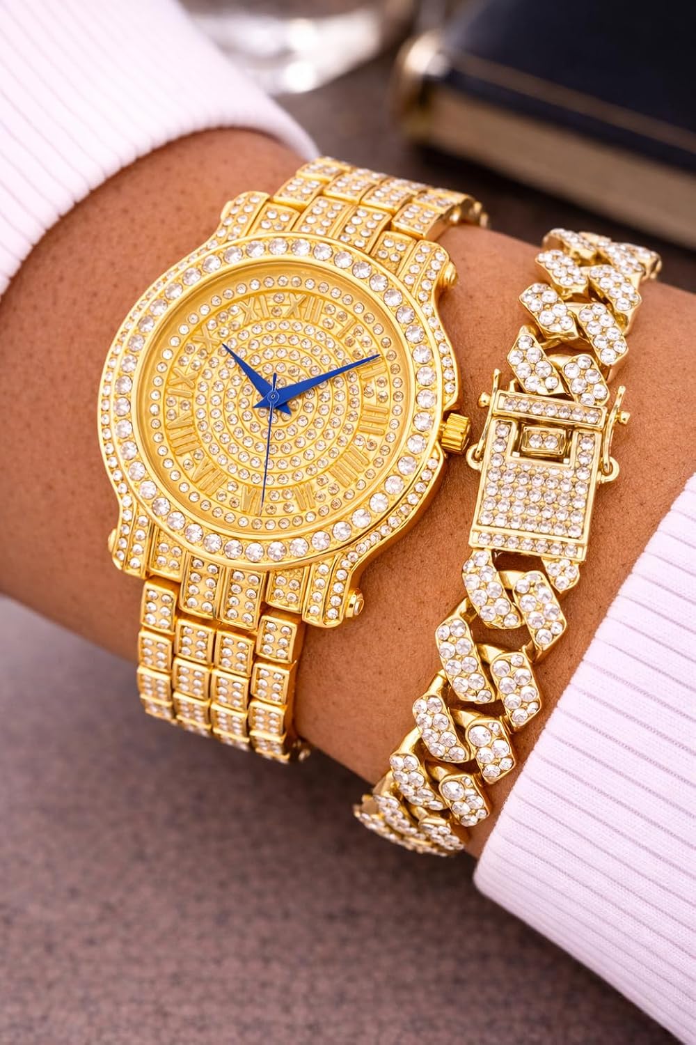 Charles Raymond Bling-ed Out Ultimate Hip Hop Royalty Mens Watch w/Easy Reader Roman Numeral or Iced Out Diamond Time Indicators - Bright Colored Dials - L0504
