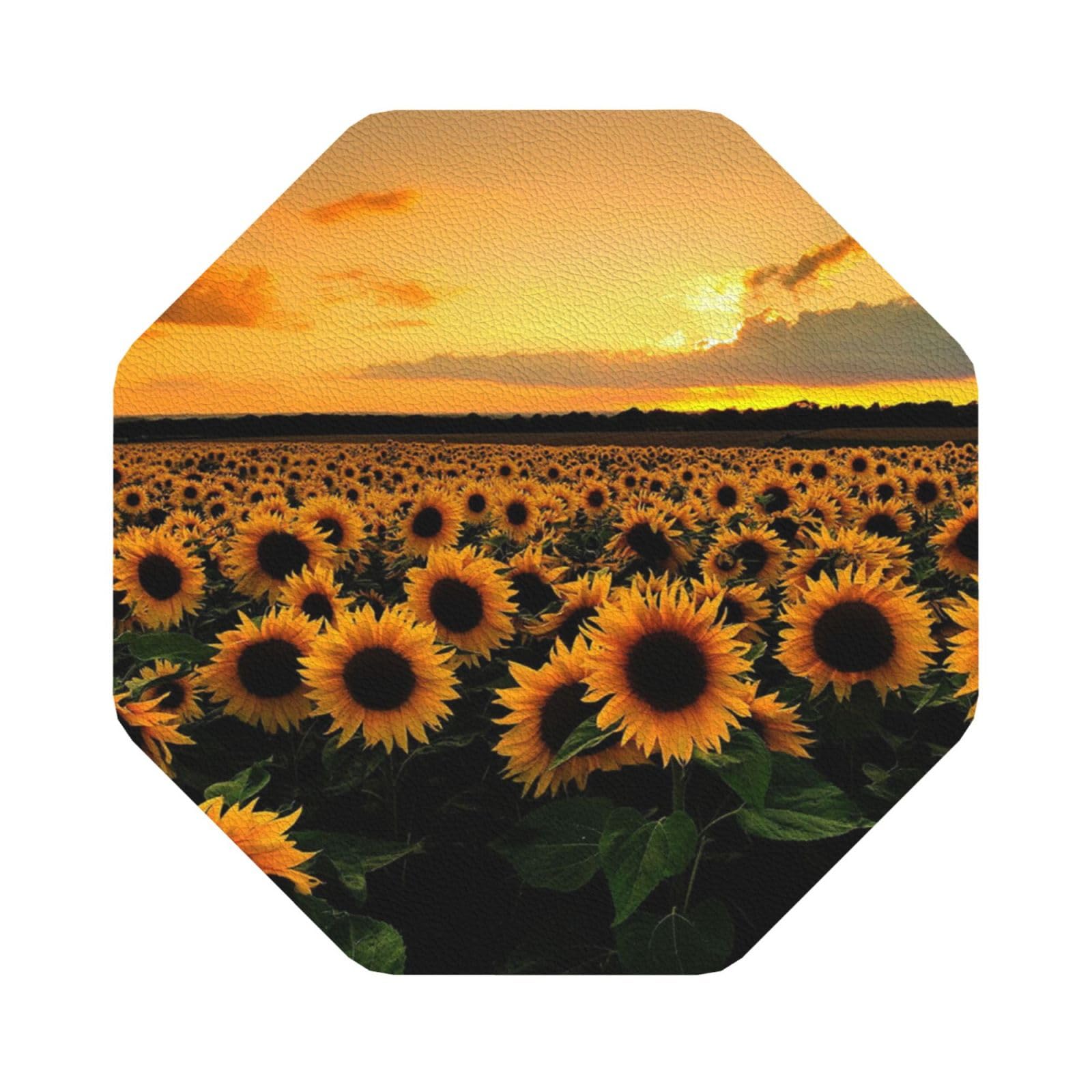 sunflowers sea PU Leather Coasters Set of 6 Octagon Drink Coasters