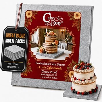 Cakebon Cake Boards 14" Silver Square Cake Drums 1/2" Wrapped Edge 3Pack