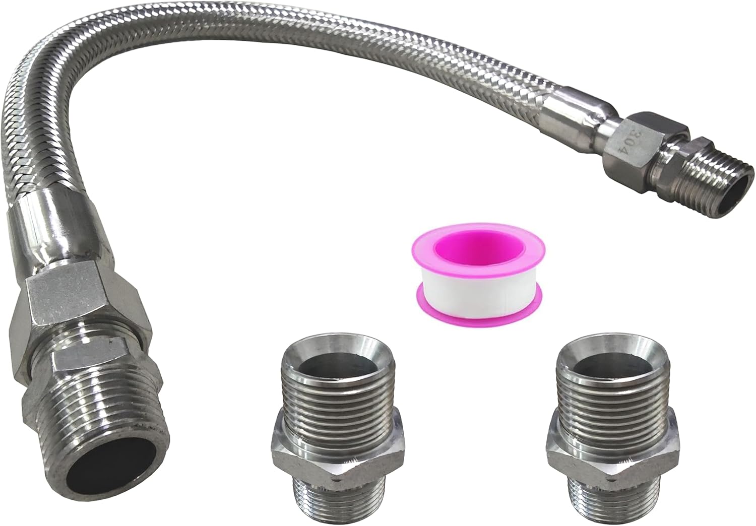 Industrial Grade Compressor Jumper Hose, Flexible Whole body Stainless Steel Metal Hose, 1/2" NPT Male x 20" Length, 750°F, 450 PSI, Both Sides Fittings Rotate Freely