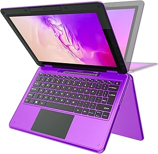 AWOW Touchscreen Laptop with Stylus, 2 in 1 11.6" FHD Purple Intel 4 Core Celeron N4120 Processor Windows 11 OS 6GB RAM 256GB M.2 SSD Storage Kids Convertible Laptop