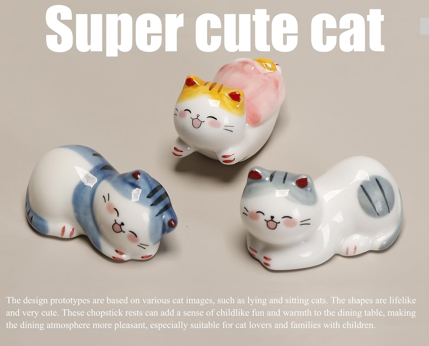 Japanese groceries Animal series Ceramic chopstick holder Spoon holder Knife and fork holder Home furnishings Cat with smiling face Multiple shapes 5 pieces