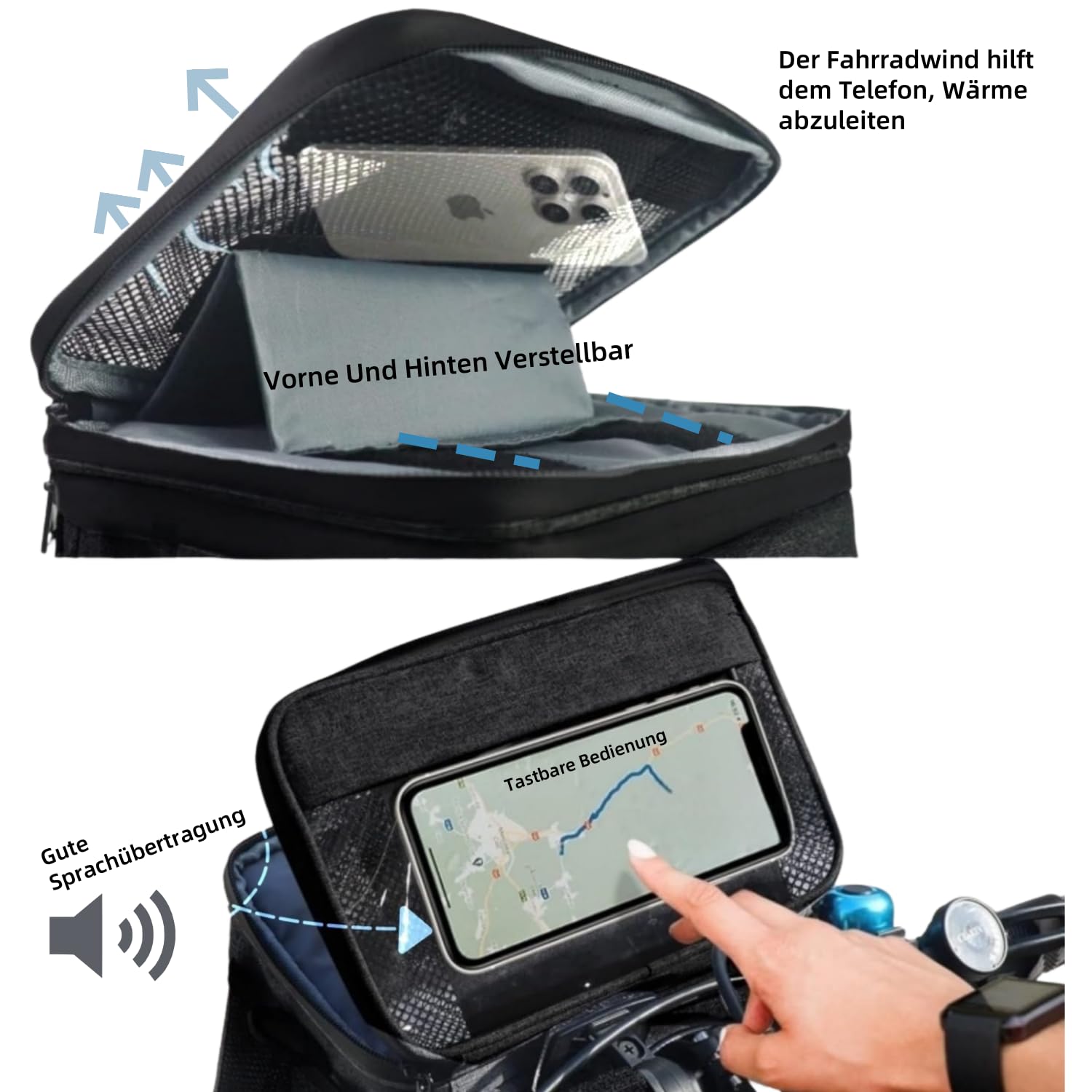 Bolsa Manillar Bicicleta, Bolsa Bicicleta Manillar Impermeable Para Ciclismo Con Pantalla Táctil, Bolsa Bicicleta para Manillar de Gran Capacidad con Correa para el Hombro, para MTB