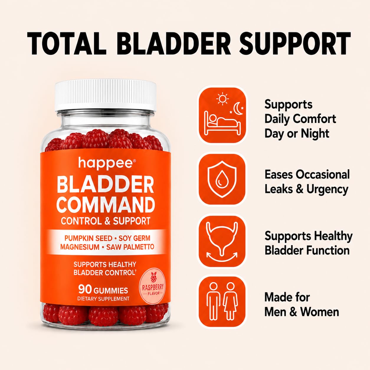 Happee Bladder Control Gummies Supplement Women & Men, Daily Support 90 ct — Amazon image 2