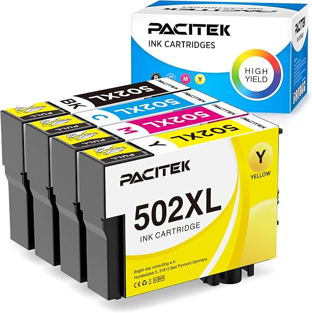 PACITEK 502 XL Ink Cartridge Replacement for Epson 502XL High Yield Ink Cartridge Compatible with Epson Expression Home XP-5100 XP-5105,WorkForce WF-2860DWF WF-2865 DWF(4 pack)