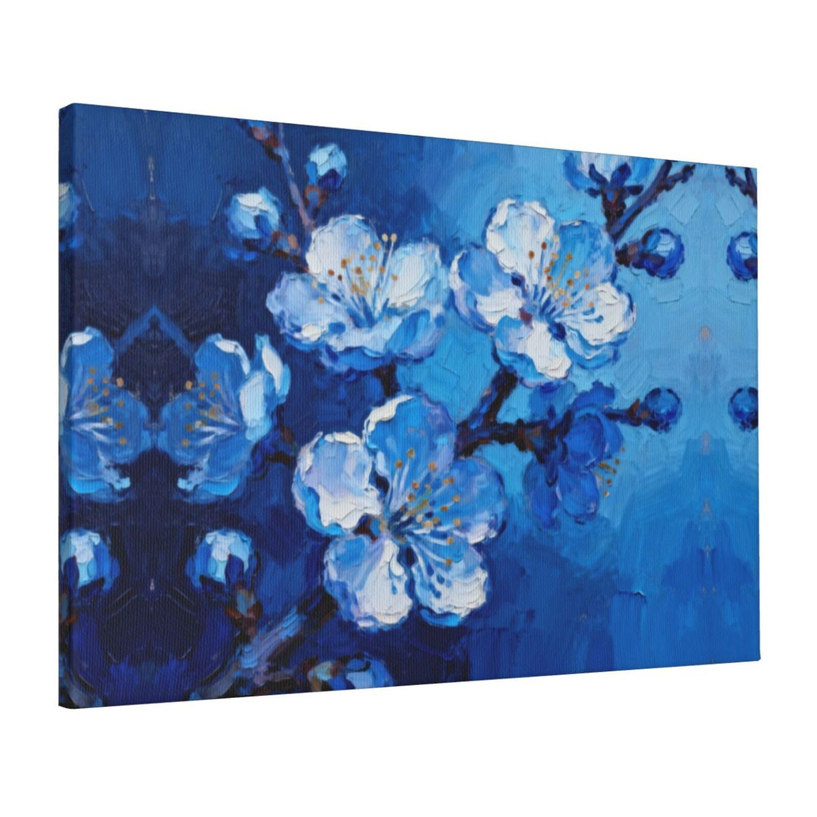 CNTDBU Blue plum blossoms Canvas Wall Art 16x24 Inch-Large Modern Painting Print for Living Room, Framed Ready to Hang Artwork for Bedroom