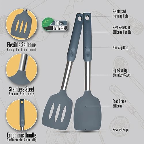 Miniatura 7 de Juego de espátulas de silicona para uso en la cocina espátula resistente al calor y espátula de silicona ranurada para cocinar, utensilios de cocina