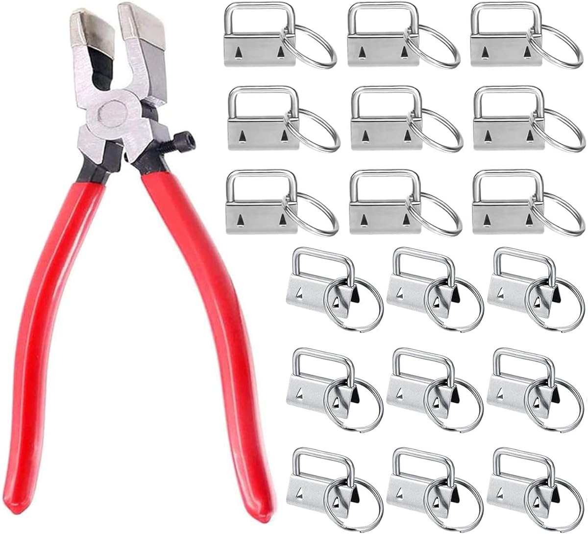 60Sets 1" Key Fob Hardware with 1Pcs Key Fob Pliers, Glass Running Pliers Tools with Jaws, Studio Running Pliers Attach Rubber Tips Perfect for Key Fob Hardware Install