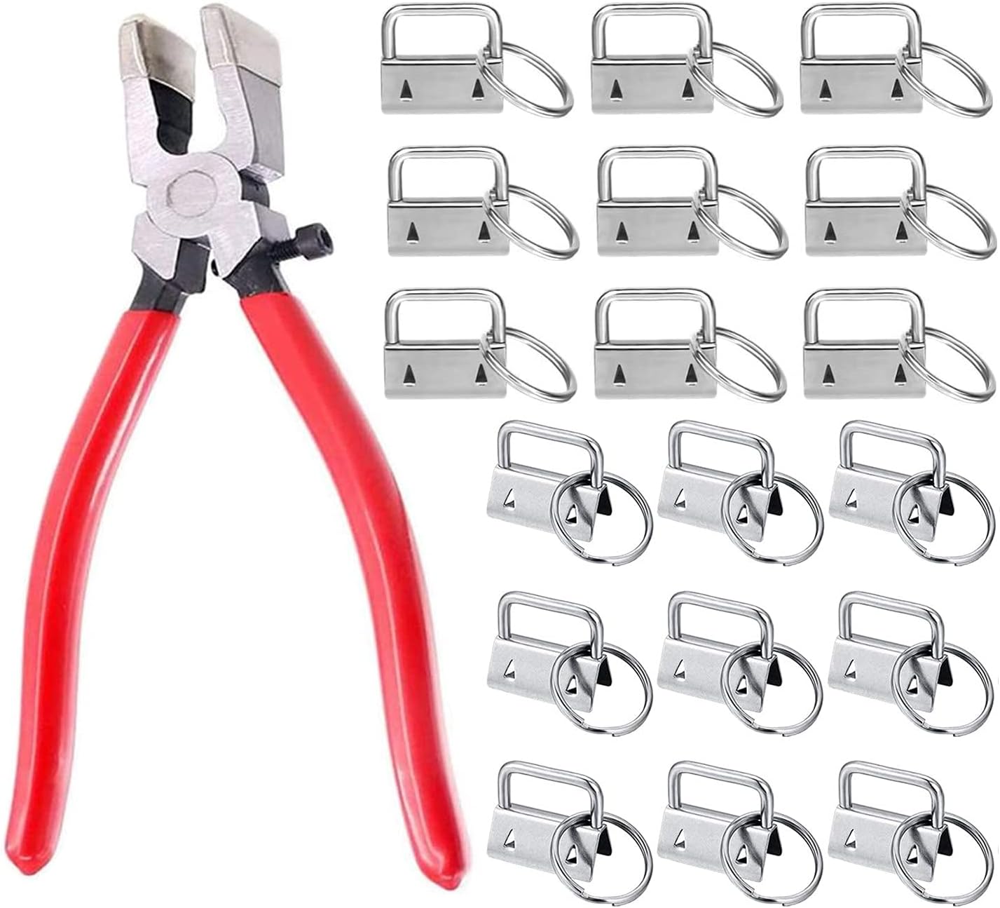 Prerrysurpasse 60Sets 1" Key Fob Hardware with 1Pcs Key Fob Pliers, Glass Running Pliers Tools with Jaws, Studio Running Pliers Attach Rubber Tips Perfect for Key Fob Hardware Install