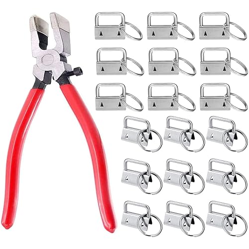Prerrysurpasse 60Sets 1"Key Fob Hardware with 1Pcs Key Fob Pliers , Glass Running Pliers Tools with Jaws, Studio Running Pliers Attach Rubber Tips Perfect for Key Fob Hardware Install