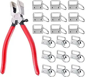 60Sets 1" Key Fob Hardware with 1Pcs Key Fob Pliers, Glass Running Pliers Tools with Jaws, Studio Running Pliers Attach Rubber Tips Perfect for Key Fob Hardware Install