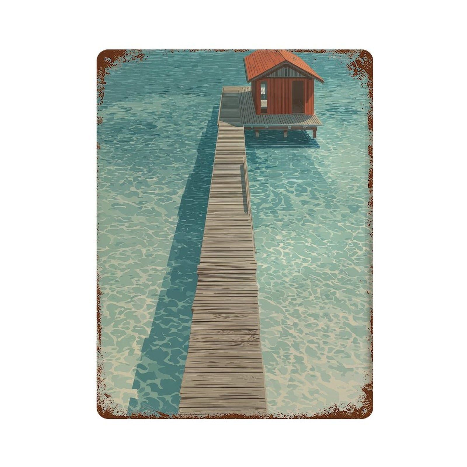 xiaoxiaoshen Seaside Pier. Minimalist Coastal Wall Decor Art Metal Tin Poster Modern Home Decor Art Home Bar Shop Decorations Vintage Sign 40x30cm