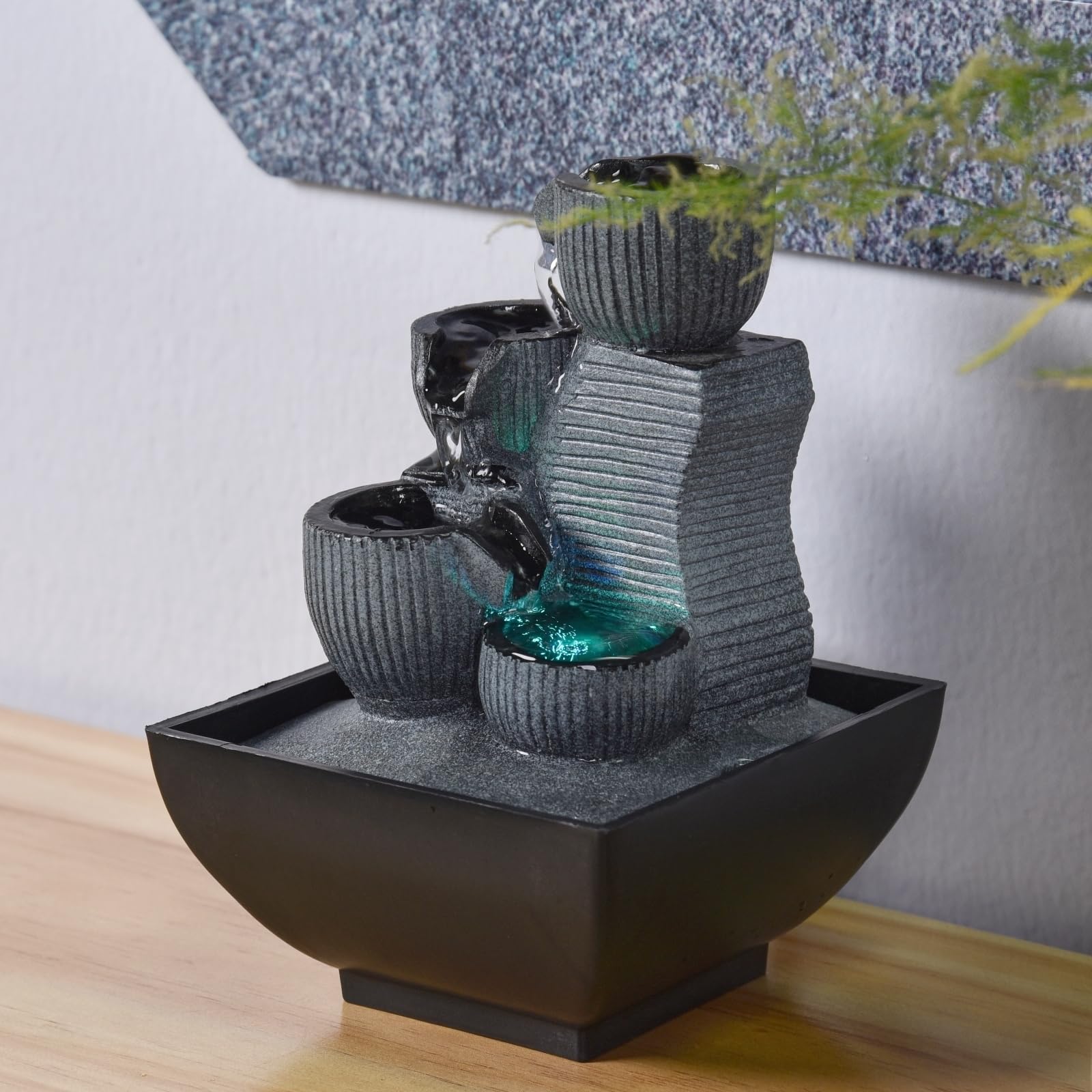 Zen Light - Kini, Fontana da Interno con Pompa e Illuminazione a LED, in Resina, Taglia Unica