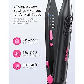 Wavytalk Small Flat Iron for Short Hair/Pixie Cut/Bangs/Edges, 3/10 Pencil Flat Iron, Mini Hair Straightener with Anti-Pinch Design, Dual Voltage, Hot Pink