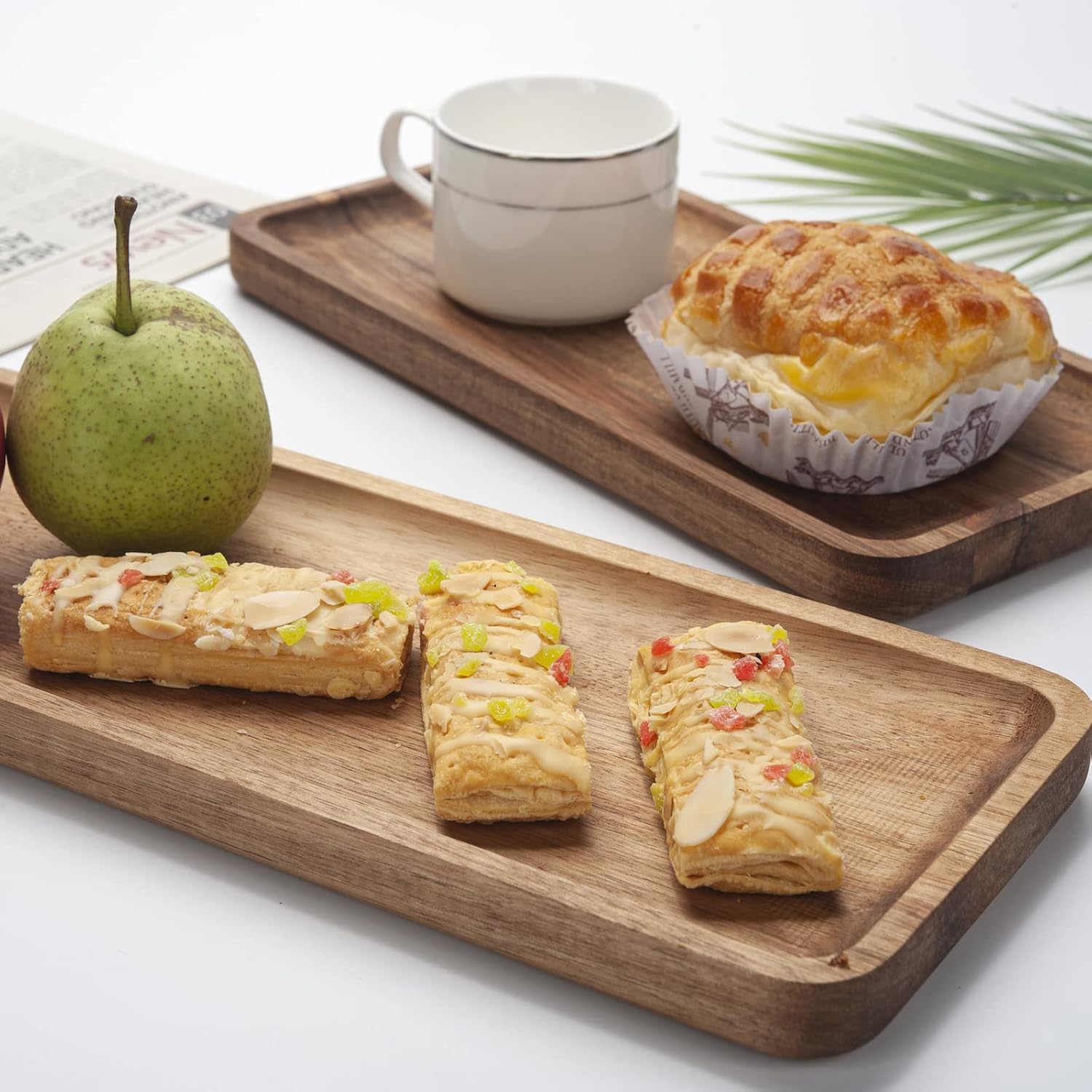 Bathroom Vanity Tray, Acacia Wood Counter Tray, Toilet Tank Tray, Appetizer Charcuterie Snack Serving Board, 11.8 x 5.5 x 0.8 inch - Image 3