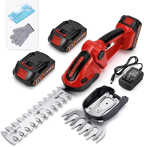 LUXBIRD Tijeras de césped inalámbricas, mini recortadora de setos 2 en 1, sin cable, recortadora de césped de mano ligera, recortadora de arbustos