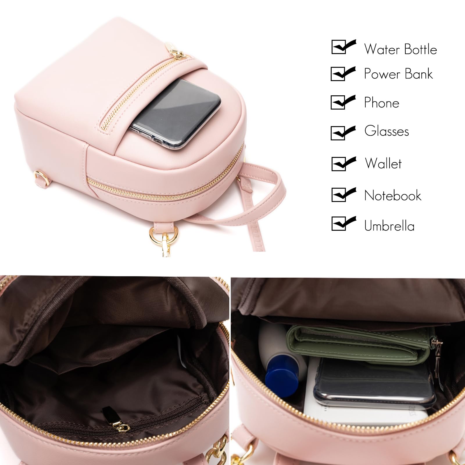 FANDARE Zaino Donna, Zaino Moda per Donna, Piccolo Zainetto Leggero in Pelle PU, Daypack Color Solido per Viaggi Informali, Lavoro, Università