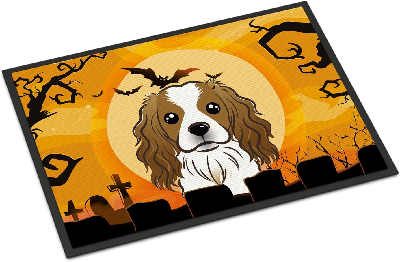 Caroline's Treasures BB1782JMAT Halloween Cavalier Spaniel Doormat 24x36 Front Door Mat Indoor Outdoor Rugs for Entryway, Non Slip Washable Low Pile, 24H X 36W