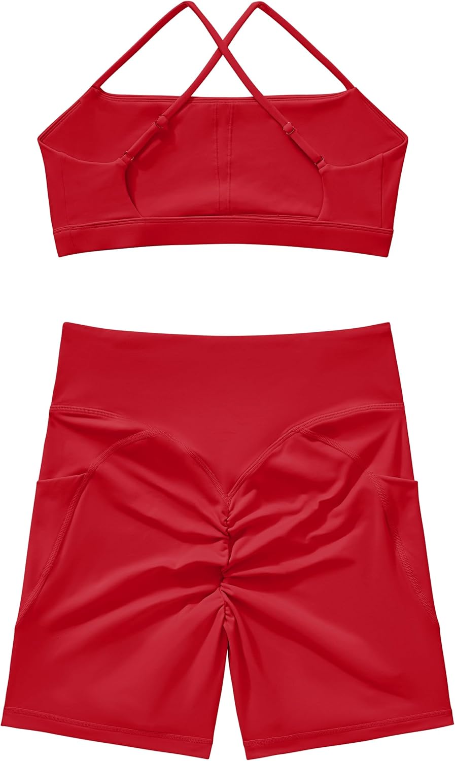 OMKAGI 2 Piece Workout Sets for Women Open Back Padded Sports Bras Booty Shorts with Pockets Gym Outfits - Image 8