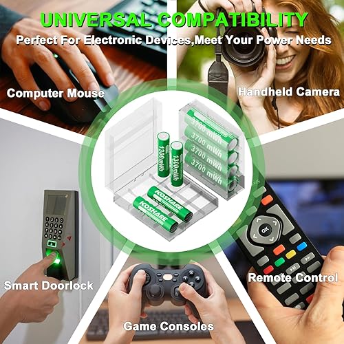 Miniatura 5 de Baterías recargables de litio con 2 cajas de plástico, 8 unidades de 1.5 V, 3700 mWh AA y 1300 mWh AAA, baterías de iones de litio AA AAA de larga