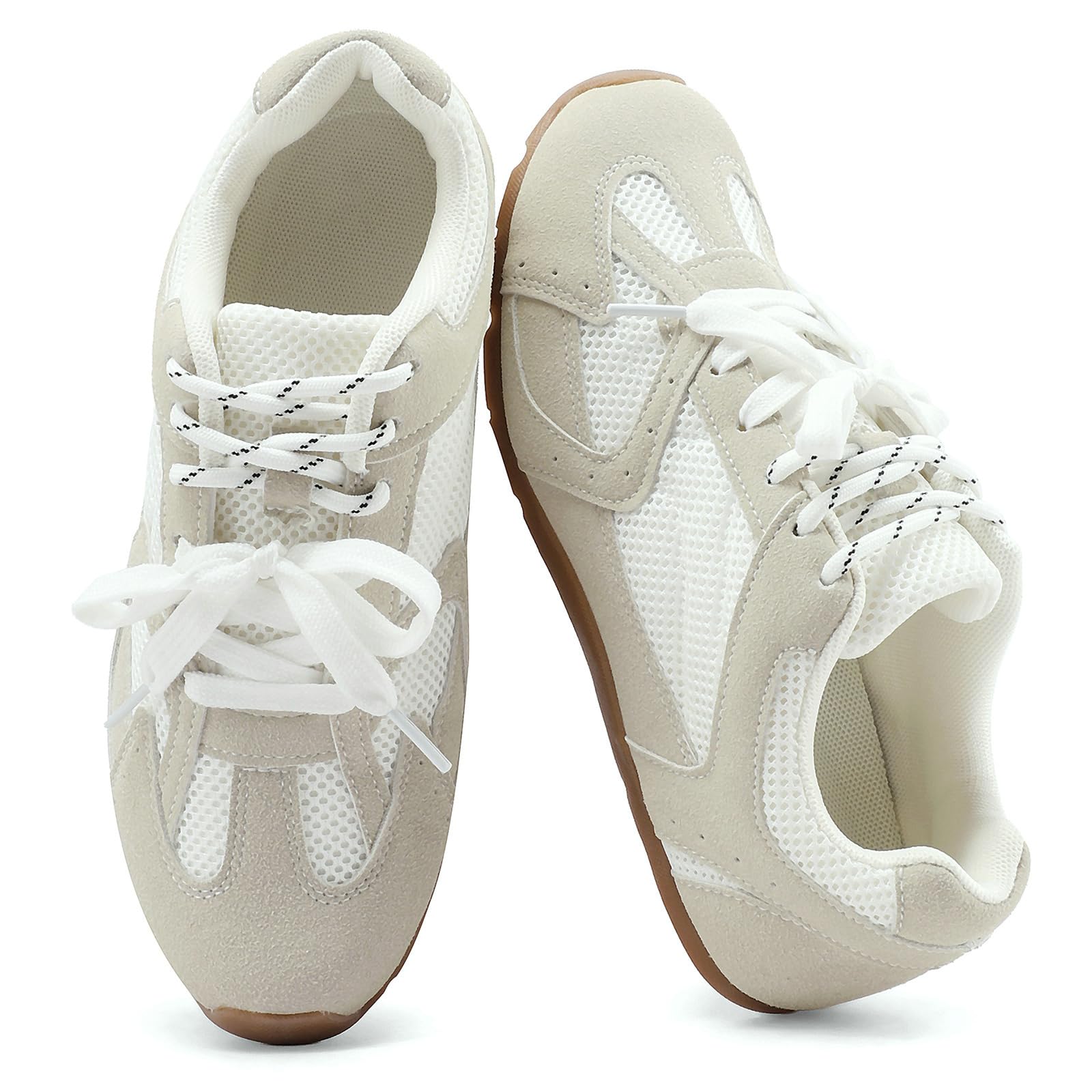 Etebella Womens Retro Lace Up Sneakers Comfortable Lightweight & Non Slip Walking Shoes Round Toe Fashion Casual Barefoot Trainers Shoes