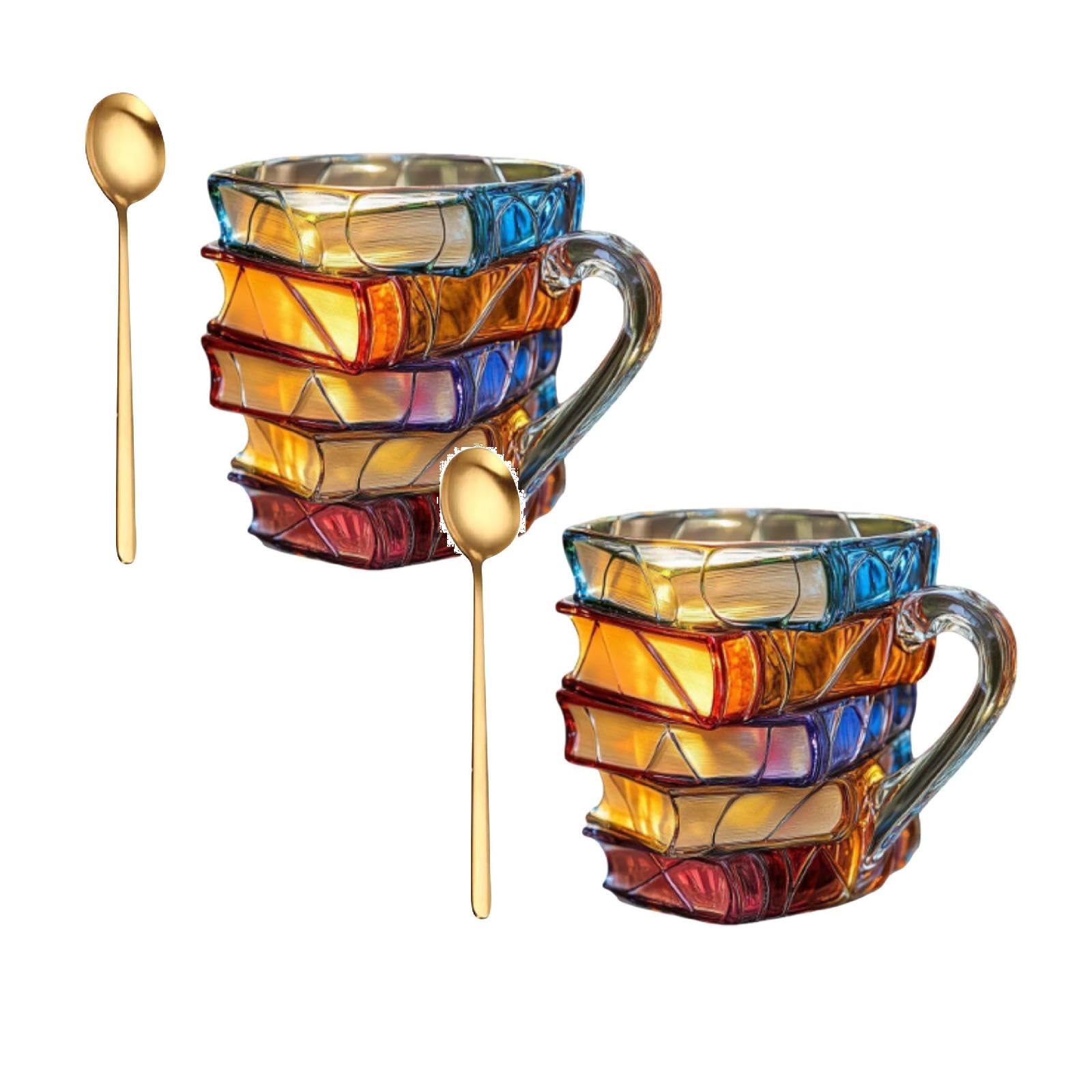 Gemalte Buchtasse, handgefertigt, farbiges Glas, Buch-Kaffeetasse, Neuheit, einzigartige, bunte Acrylbücher, stapelförmige Kaffeetasse, Geschenke für Bücher, Liebhaber, Leser, Bibliothekare Küche, Haushalt & Wohnen