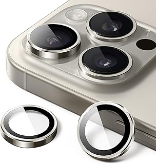 JETech Protetor de Lente de Câmera para iPhone 16 Pro 6,3 Polegadas e iPhone 16 Pro Max 6,9 Polegadas, Anel Individual de Metal de Vidro Temperado 9H, HD Claro, 1 Conjunto (Titânio Natural)