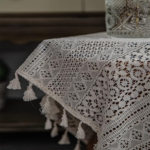 Miniatura 5 de 2 paneles de cortinas bohemias de ganchillo, cortinas semitransparentes con borlas para dormitorio y sala de estar (beige, 59 x 63 pulgadas)