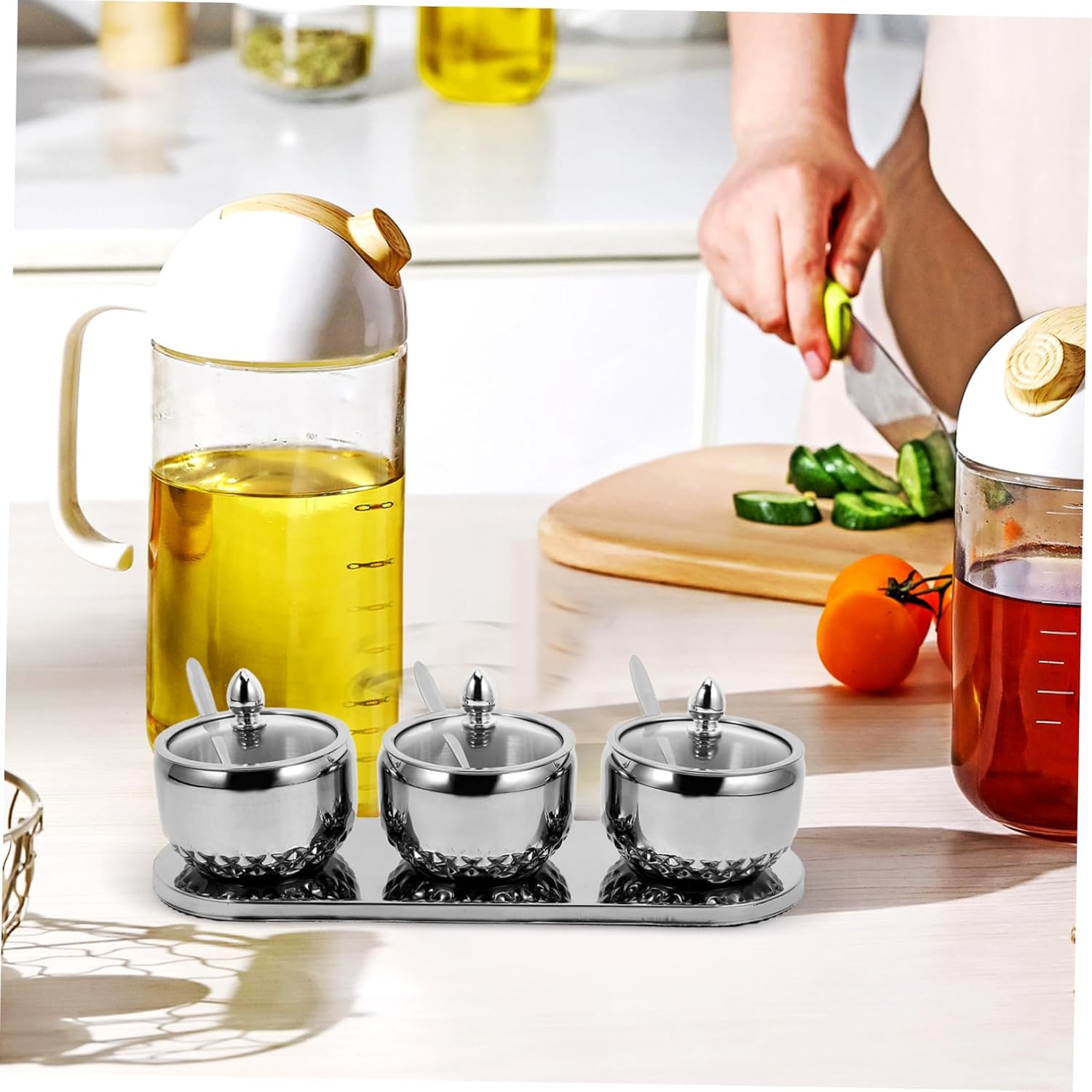 Cabilock Modern Spice Jar Combination Condiment Container Glass Lid Kitchen Storage Jar