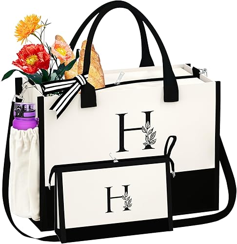 AUNOOL Bolsa de lona para mujer, bolsa de maquillaje inicial con cremallera, regalos de propuesta de damas de honor, regalos de agradecimiento a