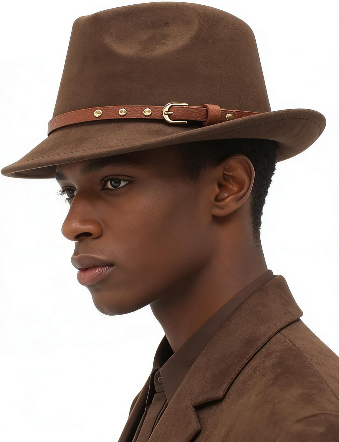 Short Brim Fedora Hats for Men Women Suede Fedora Hats with Belt Buckle Panama Trilby Hats