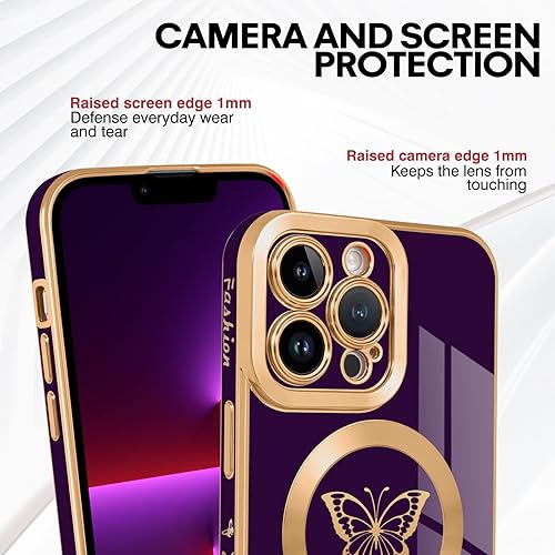 Miniatura 4 de Funda magnética para iPhone 13 Pro Max, bonita funda con borde chapado en mariposa para mujeres, niñas y hombres, TPU suave, a prueba de golpes,