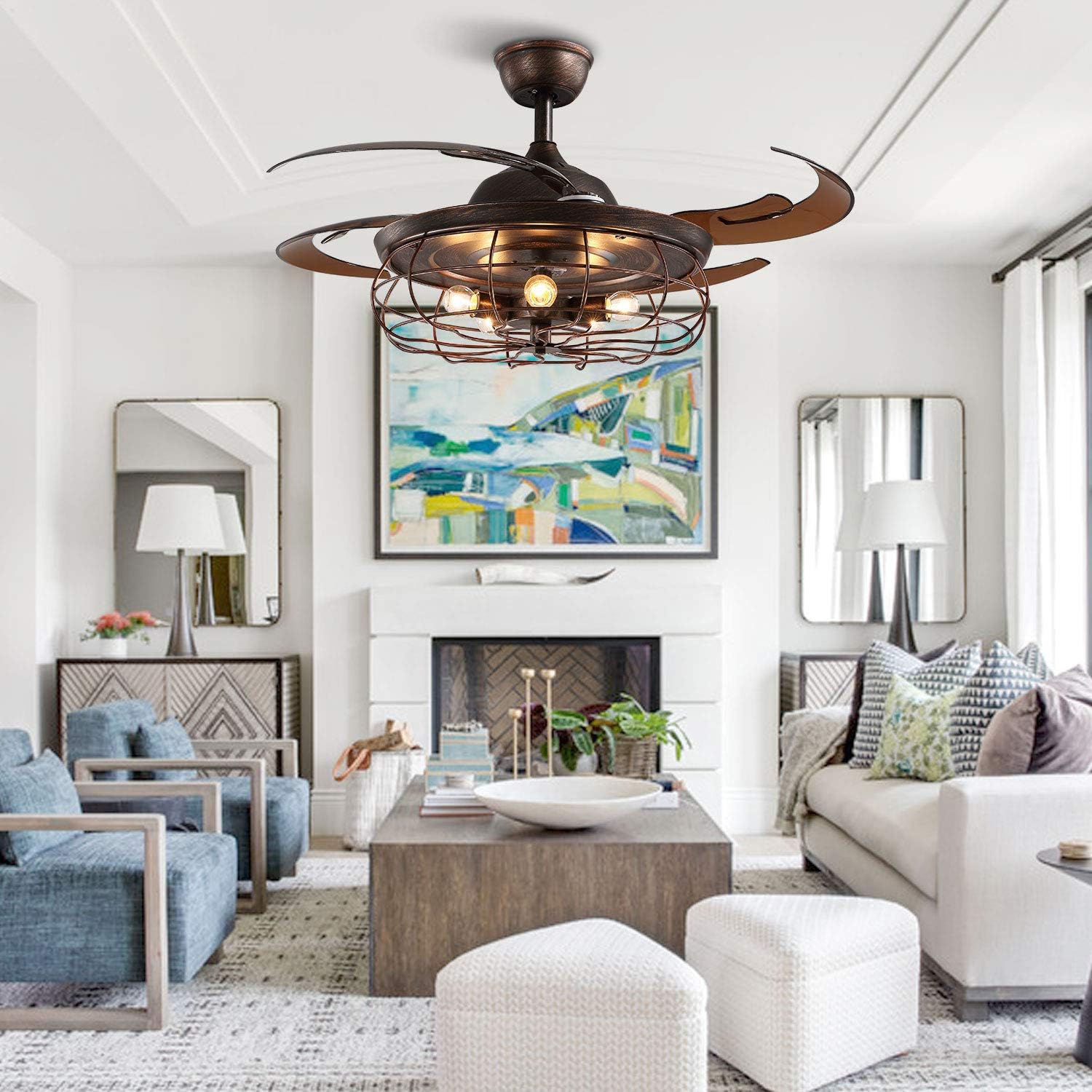 🔥 Flash Sale APBEAMLighting Industrial Ceiling Fan Light Reverse Vintage Fan Chandelier Retractable Blades with Remote Control for Kitchen Bedroom Rusty 48 Inch 5 Light 4 Fan Blades Free Shipping Offer APBEAMLighting Industrial Ceiling Fan Light Reverse Vintage Fan Chandelier Retractable Blades with Remote Control for Kitchen Bedroom Rusty 48 Inch 5 Light 4 Fan Blades
