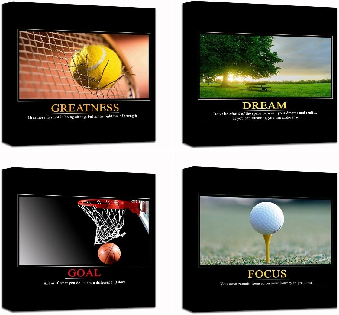 Motivational Inspirational Self Positive Office Canvas Stretched Wood Framed Combine Modern Astract Art For Home Room Hall Wall Print Decor 4Pcs x 12x12 (30x30cm) (201-204)