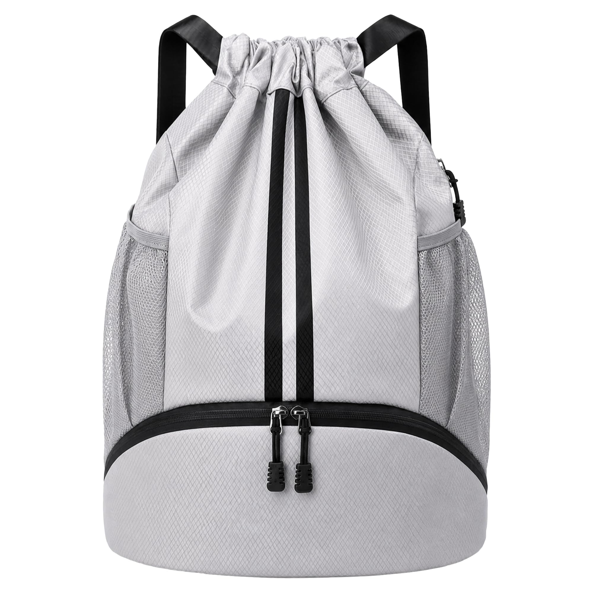 JELUTAR Drawstring Backpack Gym Bag with Shoes Pocket, Grey Black