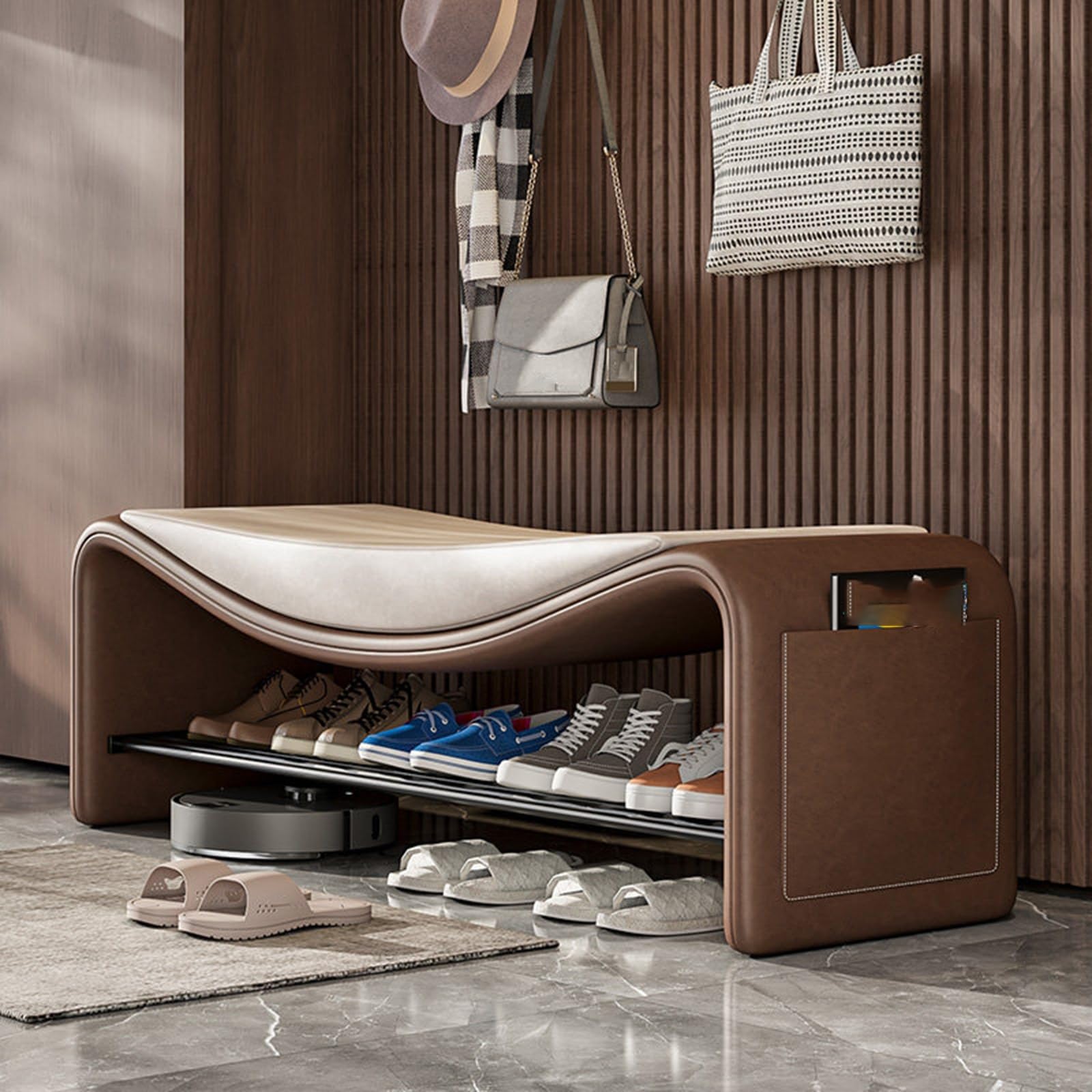 Banc de pied de lit avec rangement ottoman marron 120cm pour la chambre