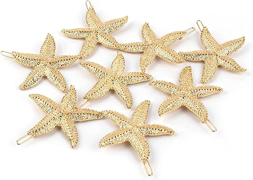 Framendino, Paquete de 8 pinzas para el cabello de estrella de mar, horquilla de sirena para mujeres y niñas, color dorado