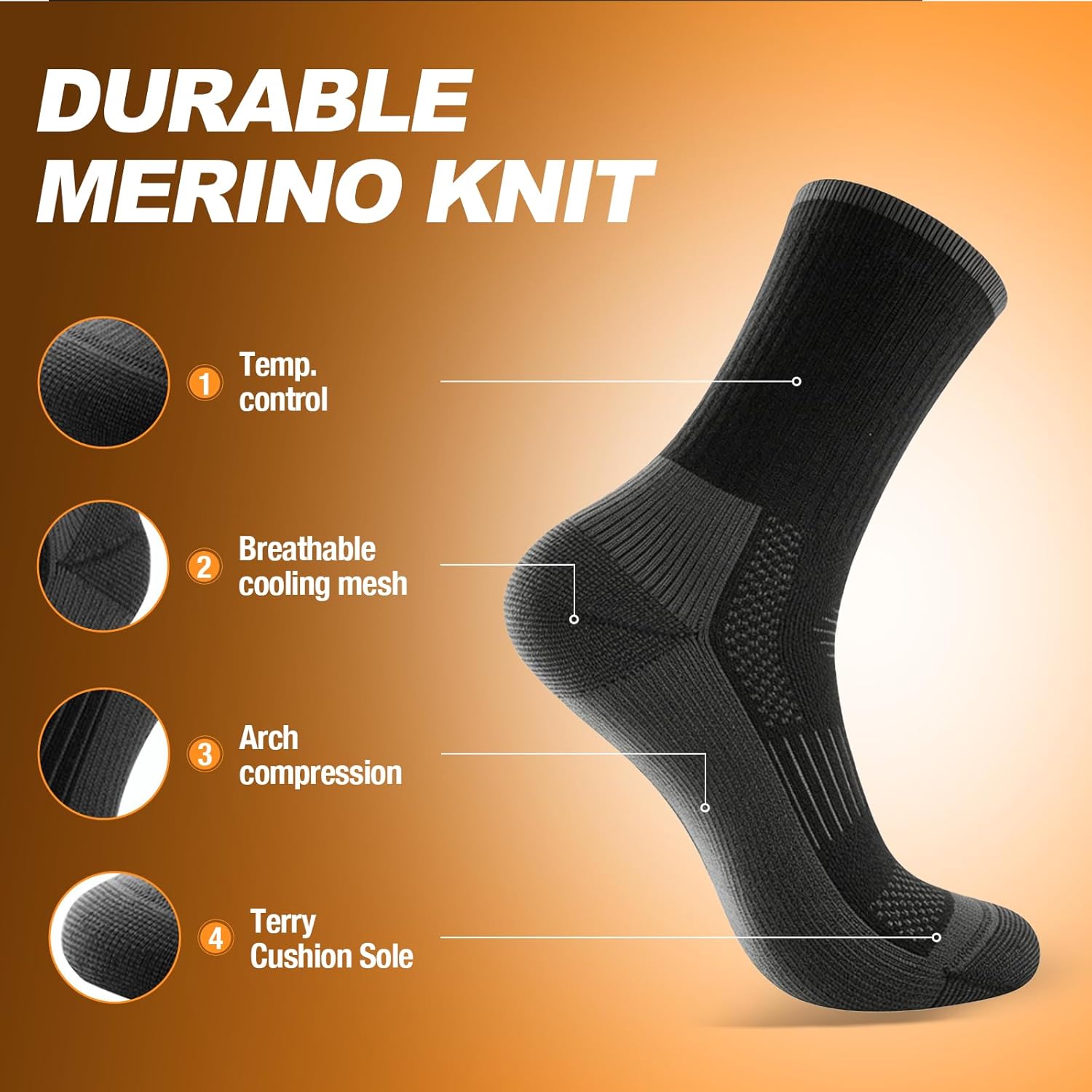 Merino Wool Hiking Crew Socks for Men & Women, Thermal Socks,Cushioned Anti-Blister, Breathable 3 Pairs