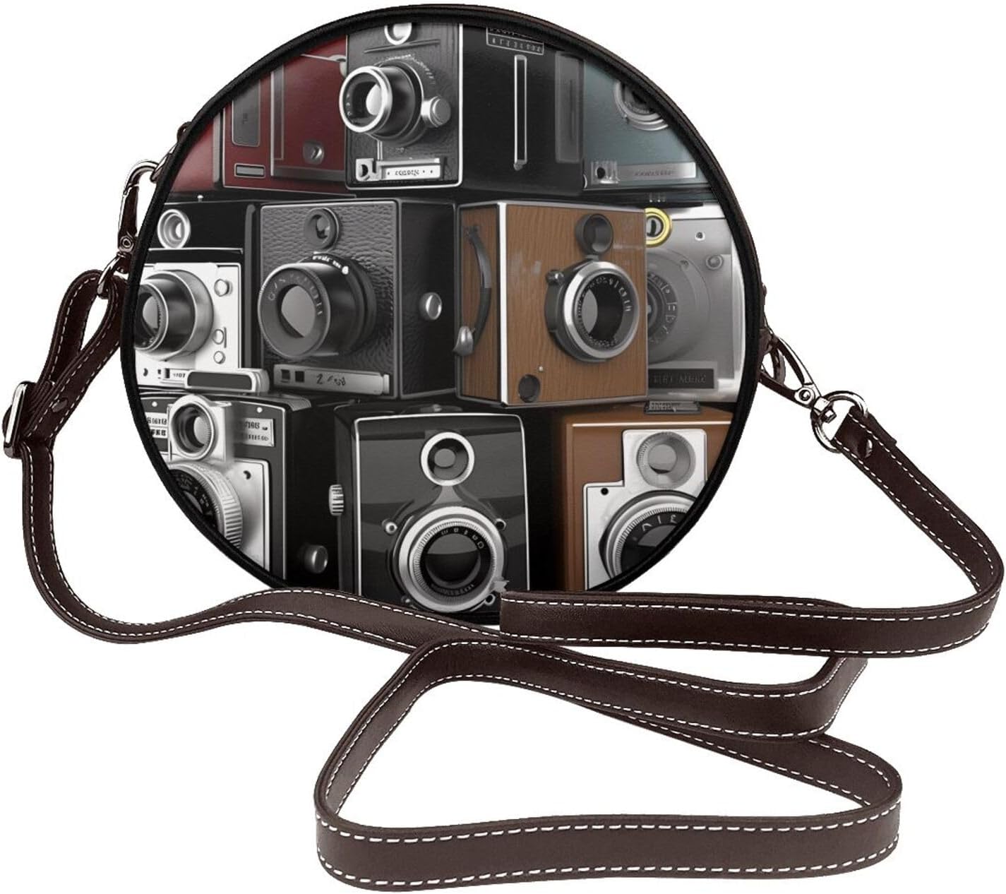Retro Cool Camera Collection Shoulder Bag for Women PU Leather Purses Retro Clutch Handbags with Zipper & Removable Strap for Daily Use, Phone Wallet, Trendy Ladies Crossbody Bag