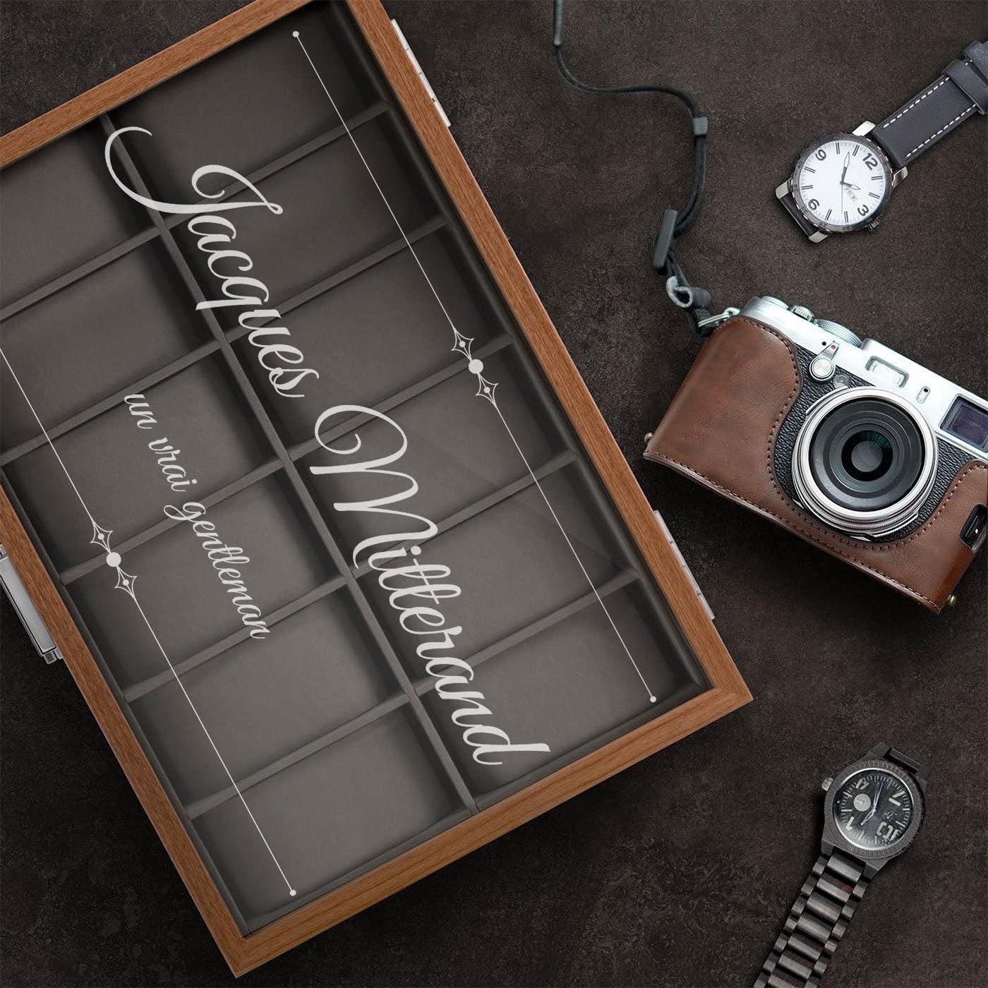 Maverton Boîte à Montres personnalisée pour homme - Coffret de rangement pour 12 montres - Étui en Bois pour 12 Montres avec gravure pour lui - Pour anniversaire - Pour Noël - Culturel