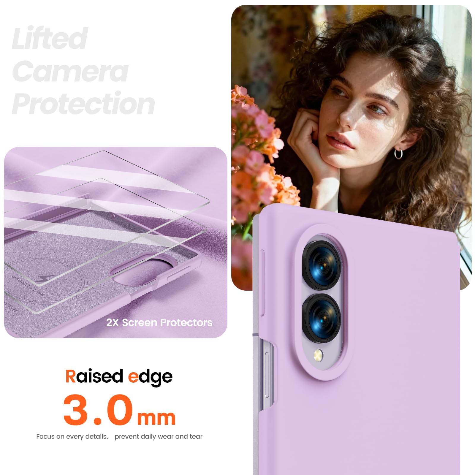 GOODVISH Custodia per Samsung Z Fold8 con 2 pellicole protettive, viola | Custodia magnetica 3 in 1 per Galaxy Z Fold8 Wide, custodia protettiva per fotocamera, fodera in morbida microfibra, antiurto