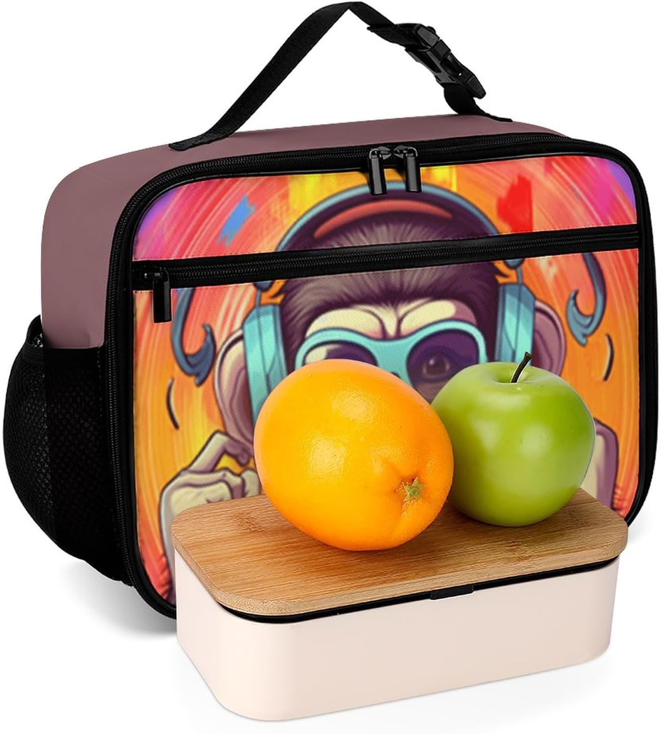 Music Monkey Reusable Lunch Box Insulated Lunch Bag Cooler Bag Lunchbox Meal Food Container Tote Bag for Women Kids Girls Boy School Camping Hiking Picnic Beach Travel